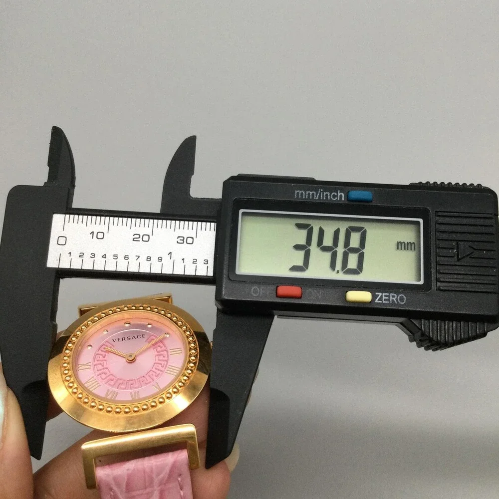 Versace Womens Watch 35mm Pink Dial Gold Tone Leather Swiss Medusa New Battery